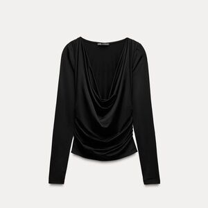 Zara Black Drape Neck Blouse